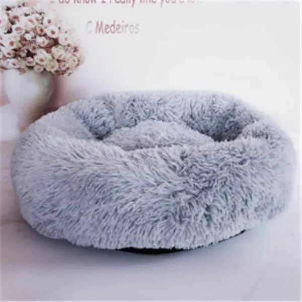 Okrągłe Długowłose Legowisko dla Kota Jasnoszare 100 cm