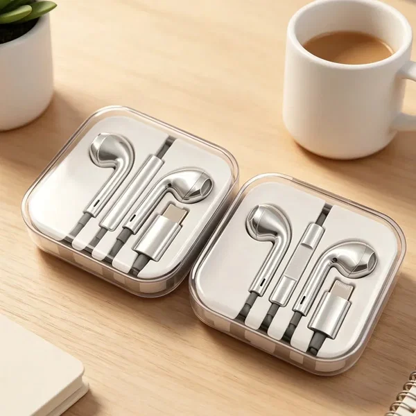 Srebrne słuchawki dokanałowe USB-C/Lightning
