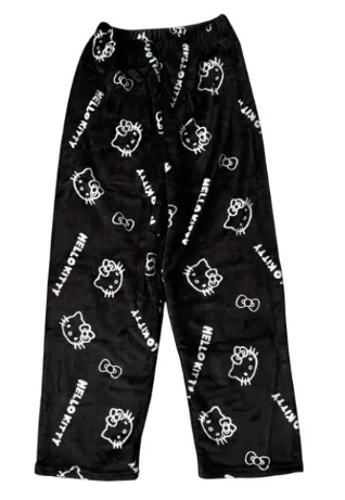 SPODNIE DAMSKIE PIŻAMOWE DRESOWE HELLO KITTY CZARNE CIEPŁE XS