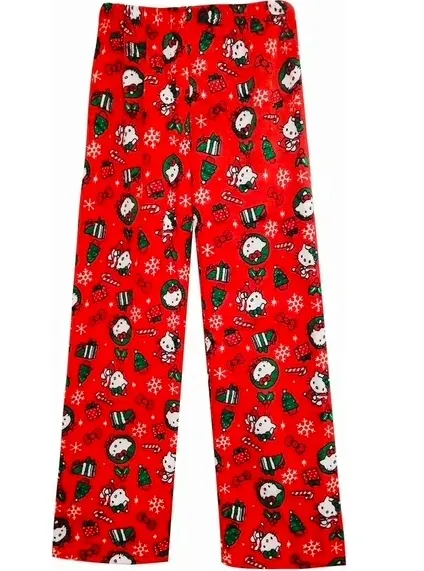 SPODNIE DAMSKIE PIŻAMOWE DRESOWE HELLO KITTY ŚWIĄTECZNE CZERWONE CIEPŁE S
