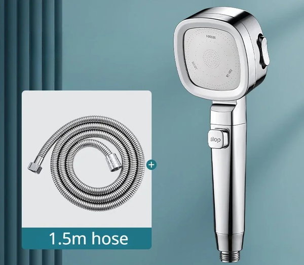 Wysokociśnieniowa głowica prysznicowa w 3 trybach – Silver with hose