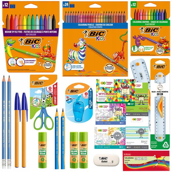 BIC WYPRAWKA SZKOLNA DLA KLAS 1-3 - KREDKI, OŁÓWKI, BLOKI + GRATISY