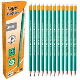 12 SZT. X OŁÓWEK HB/2 BIC EVOLUTION Z GUMKĄ, Z ŻYWICY BEZDRZEWNEJ