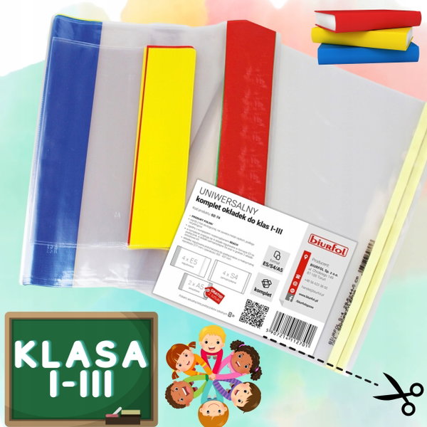 OKŁADKI na KSIĄŻKI PODRĘCZNIKI ZESTAW 10 szt. do klas 1-3 Biurfol OZ-74
