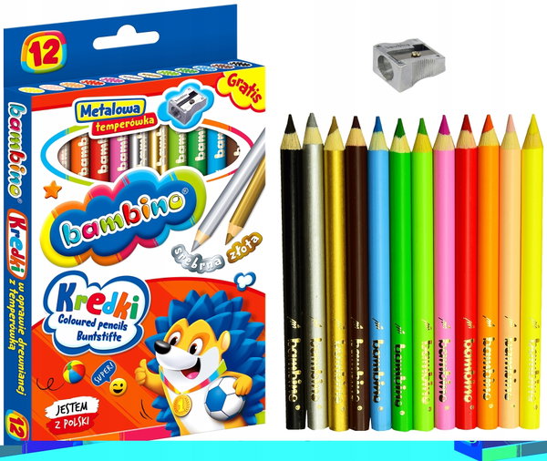 Kredki ołówkowe Bambino 12 szt. grube - kolorowe i bezpieczne