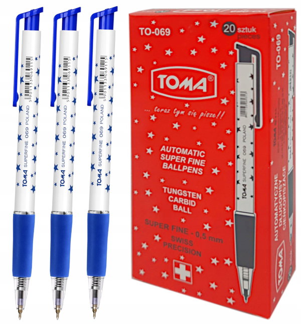 Długopis Automatyczny Toma Superfine 069 w Gwiazdki Niebieski 20 Sztuk