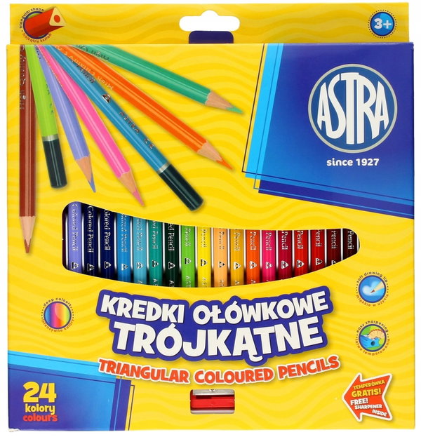 Kredki ołówkowe trójkątne Astra 312110003 24 kolorów + temperówka