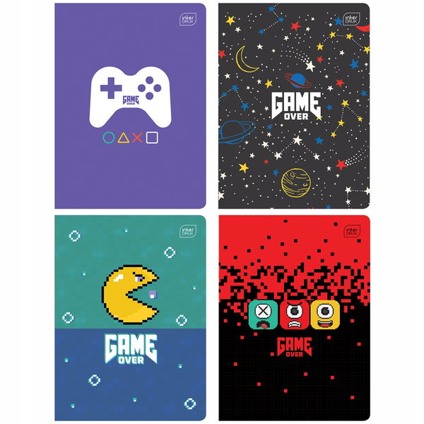 4x Zeszyt A5 dla chłopca, 16 kartek kratka, Interdruk Game Over, każdy inny