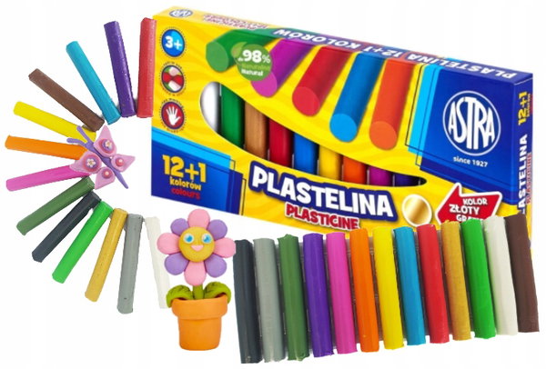Plastelina szkolna ASTRA zestaw 13 kolorów 12+1złota produkt polski