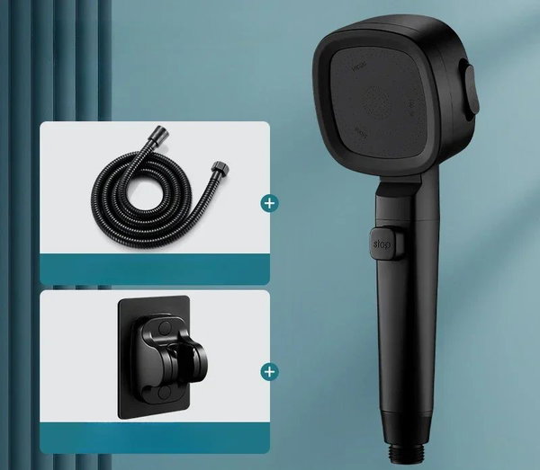 Wysokociśnieniowa głowica prysznicowa w 3 trybach – Black 3pcs set