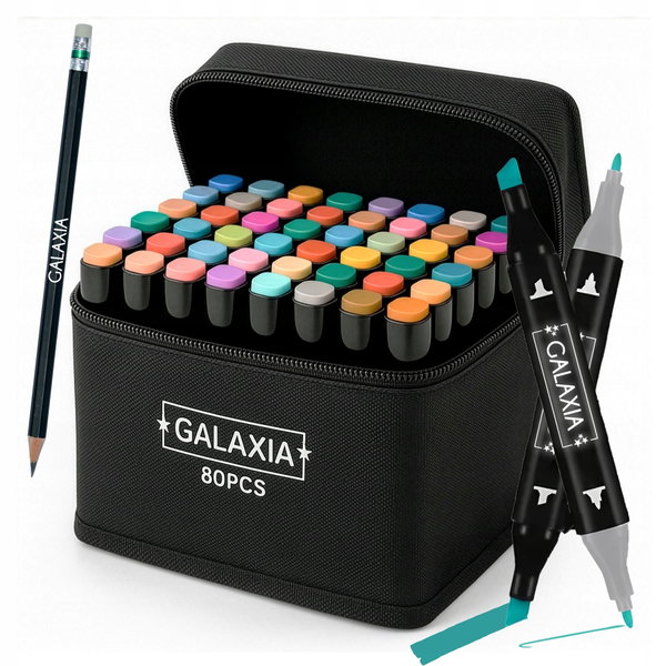 MARKERY ALKOHOLOWE 80 SZT GALAXIA PRO DWUSTRONNE + TORBA