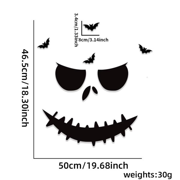 Naklejki na drzwi i okna Halloween, szkieletowa ręka, dynia, diabeł, czapka