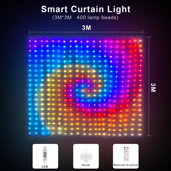 Kurtyna świetlna RGB 2 m x 2 m 400LEDs 3 m x 3 m 400LEDs