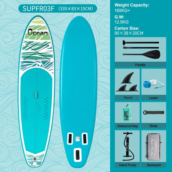 Deska SUP do wiosłowania 335×83×15 cm kolor SUPFR03F