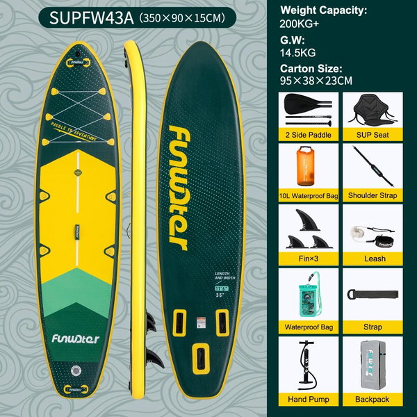 Deska SUP do wiosłowania 335×83×15 cm kolor SUPFR03F SUPFW43A(350×90×15 cm)