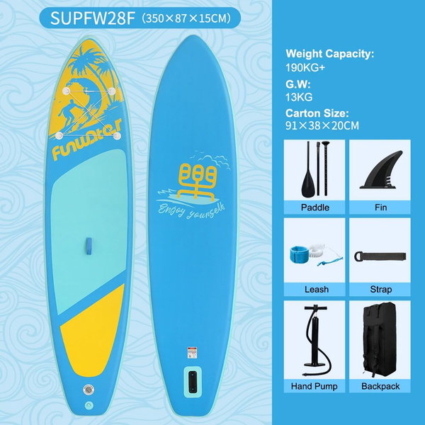 Deska SUP do wiosłowania 335×83×15 cm kolor SUPFR03F SUPFW28F(350×87×15 cm)