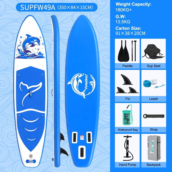 Deska SUP do wiosłowania 335×83×15 cm kolor SUPFR03F SUPFW49A(350×84×15 cm)