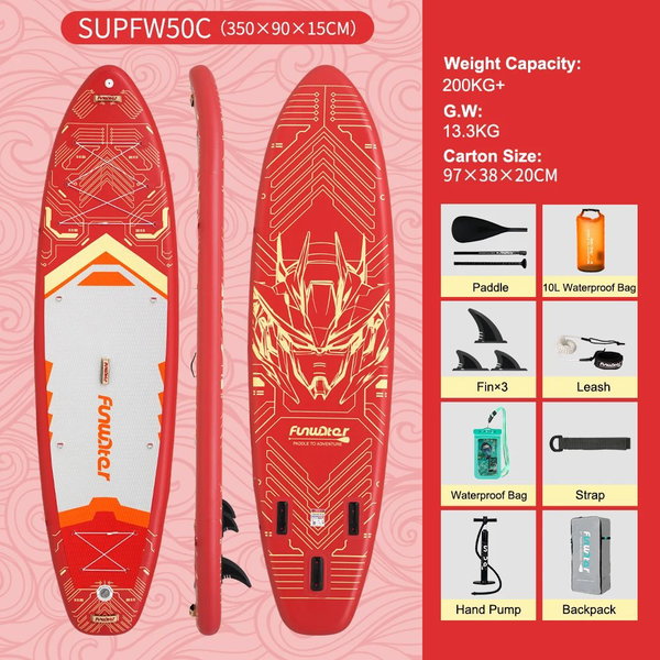 Deska SUP do wiosłowania 335×83×15 cm kolor SUPFR03F SUPFW50C(350×90×15 cm)