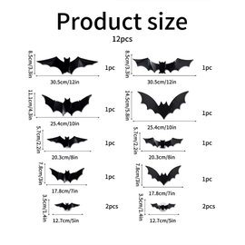 Naklejki LED 3D nietoperze samoprzylepne, 12 szt.