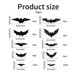 Naklejki LED 3D nietoperze samoprzylepne, 72 szt.
