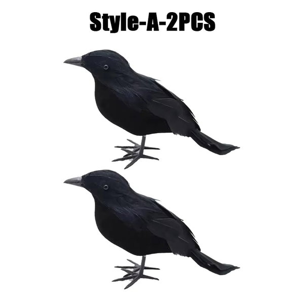 Sztuczny czarny kruk na Halloween, dekoracja ogrodowa – Style A 2 szt.