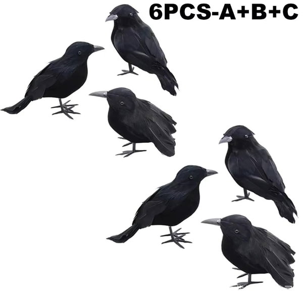 Sztuczny czarny kruk na Halloween, dekoracja ogrodowa – 6 szt. ABC