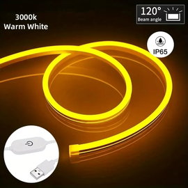 Taśma LED neonowa USB 5V ciepły biały 1m z dotykowym włącznikiem