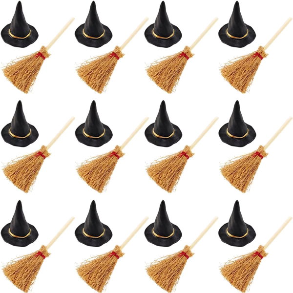 Mini kapelusz czarownicy z miotłą 20 szt. – Broom with hat
