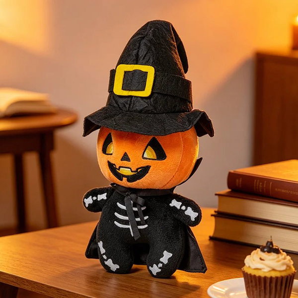 Halloweenowa pluszowa dynia-duch czarna, 23 cm pomarańczowa