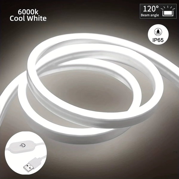 Taśma LED Neonowa USB 5V Biała 5m z Dotykowym Włącznikiem