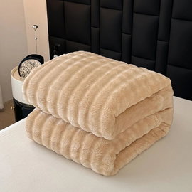 Koc 3D z białego pluszu, rozmiar 180×200 cm, kolor camel