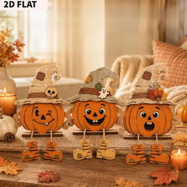 3 drewniane ozdoby w kształcie dyni na Halloween