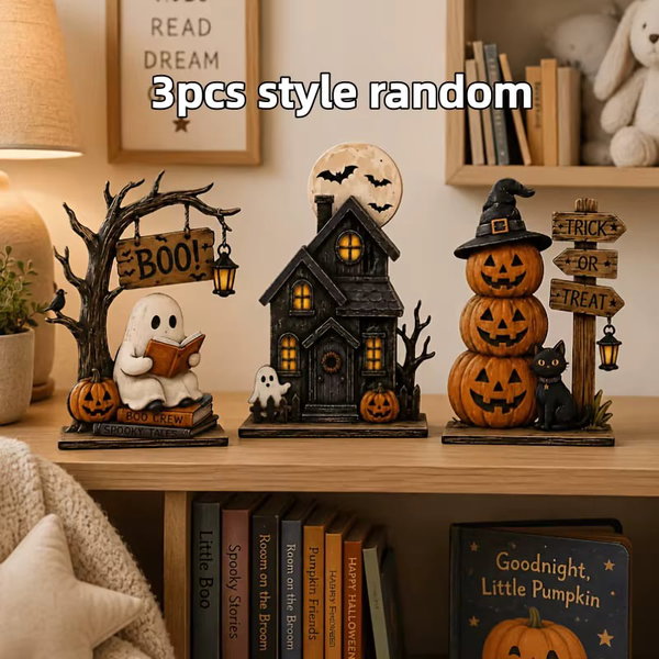 Drewniane dekoracje halloweenowe 3 szt. losowo zestawione