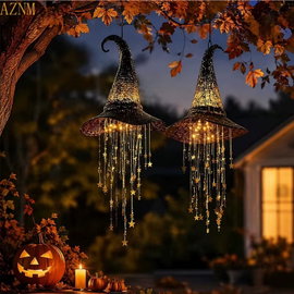 Świecący kapelusz czarownicy z zawieszaną ozdobą, Halloween