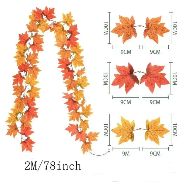 Wieniec z sztucznych liści klonu, 200 cm, wersja C