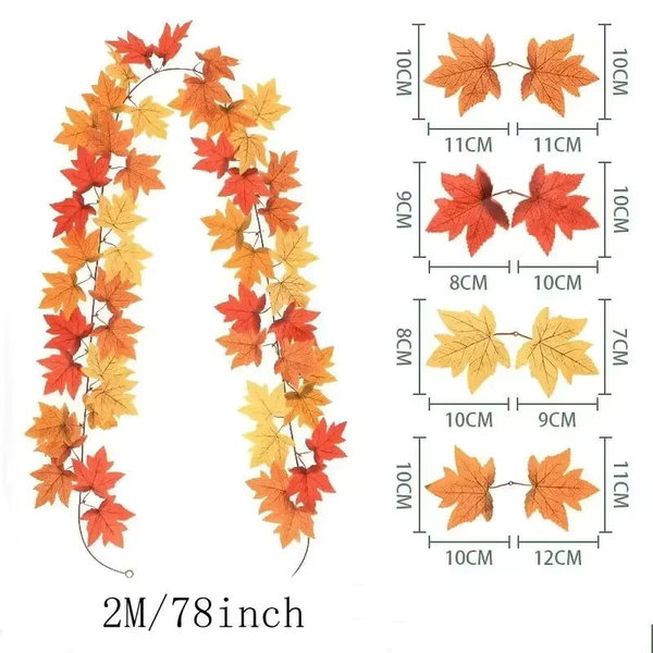 Wieniec z sztucznych liści klonu, 200 cm, wersja E