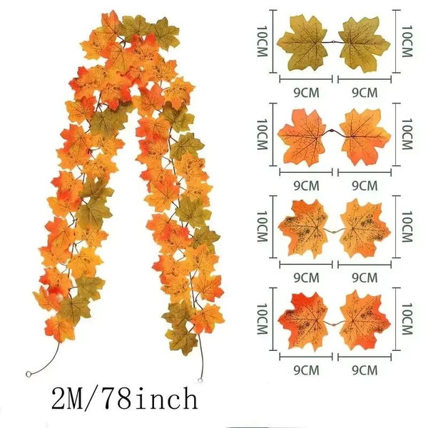 Wieniec z sztucznych liści klonu, 200 cm, wersja F