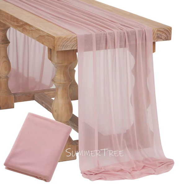 Bieżnica na stół z gazy w stylu boho, kolor Różowy, 3.05M X 74 cm