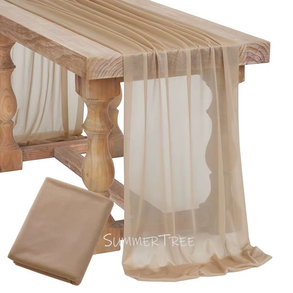 Bieżnica na stół z gazy w stylu boho, kolor Brązowy, 3.05M X 74 cm