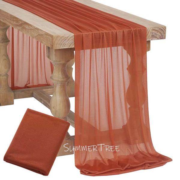 Bieżnica na stół z gazy w stylu boho, kolor Rust, 3.05M X 74 cm