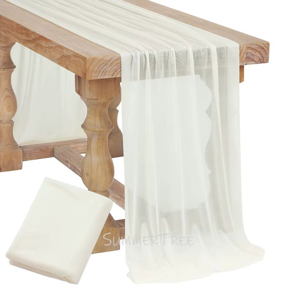 Bieżnica na stół z gazy w stylu boho, kolor Ivory, 4.26M X 74 cm