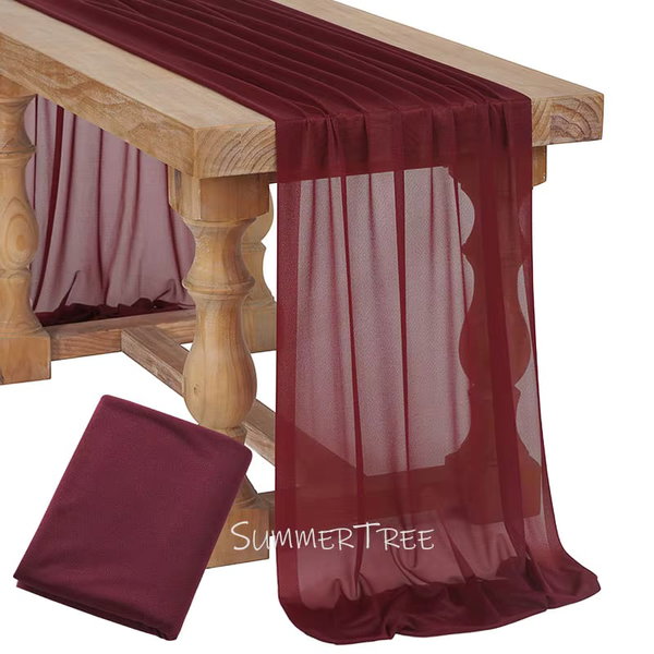 Bieżnica na stół z gazy w stylu boho, kolor Burgundy, 4.26M X 74 cm