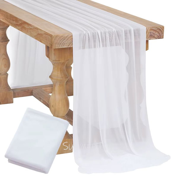 Bieżnica na stół z gazy w stylu boho, kolor Biały, 4.26M X 74 cm
