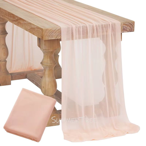 Bieżnica na stół z gazy w stylu boho, kolor Peach, 4.26M X 74 cm