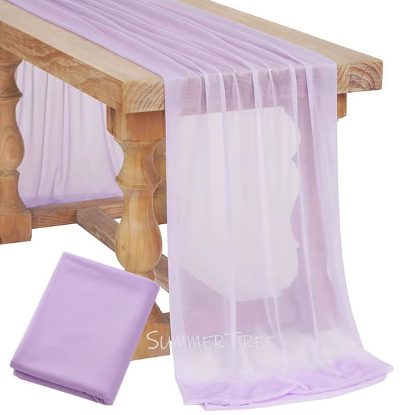 Bieżnica na stół z gazy w stylu boho, kolor Lilac, 4.26M X 74 cm