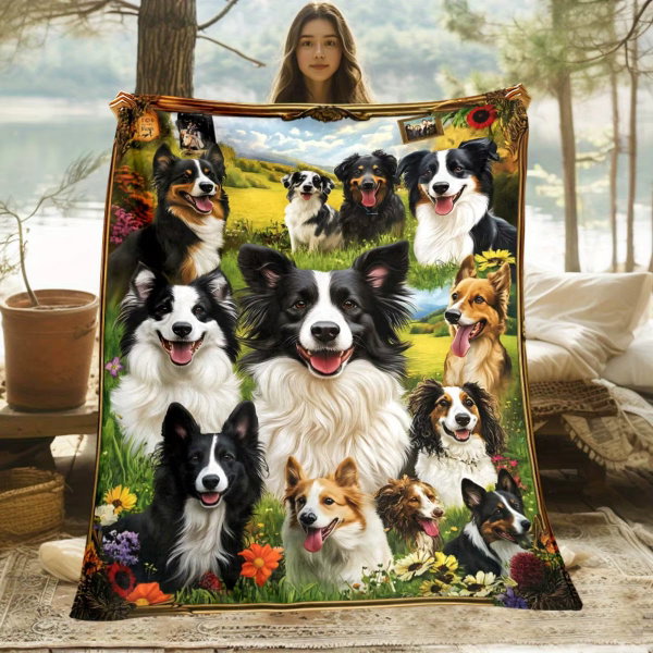 Koc polarowy z motywem Border Collie i krajobrazu 40×50in