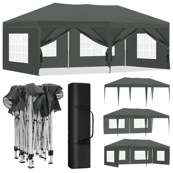 Namiot ogrodowy 3x6m, składany typu pop-up z 6 ściankami, kolor anthracite