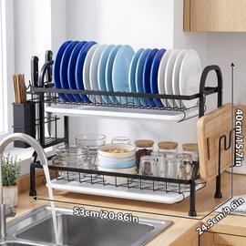 Stojak na naczynia 53 cm, dwupoziomowy organizer z uchwytem i tacką