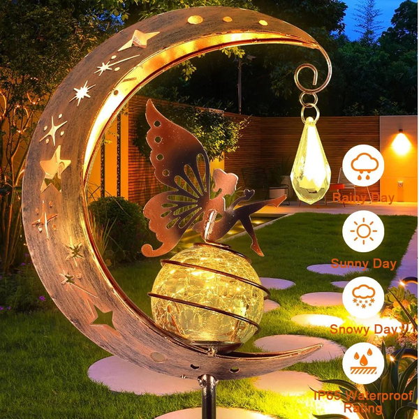 Lampa dekoracyjna z motywem księżyca i gwiazd, wodoodporna, zasilana