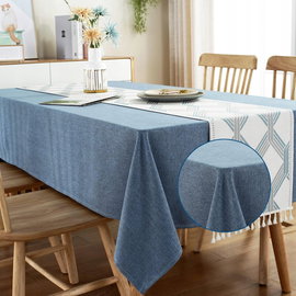 Elegancki obrus na stół 180x135 i bieżnik 180x35, niebieski, gruby, nieślis